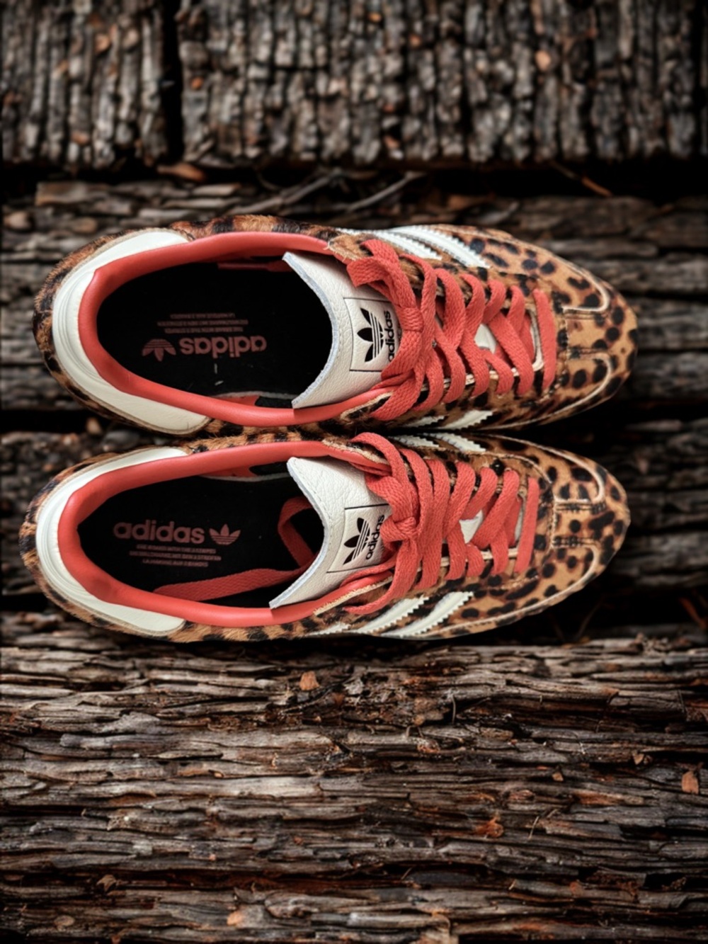 adidas OG - Leopard Print Sneakers with Orange Laces and White Stripes - Picture 2 of 4